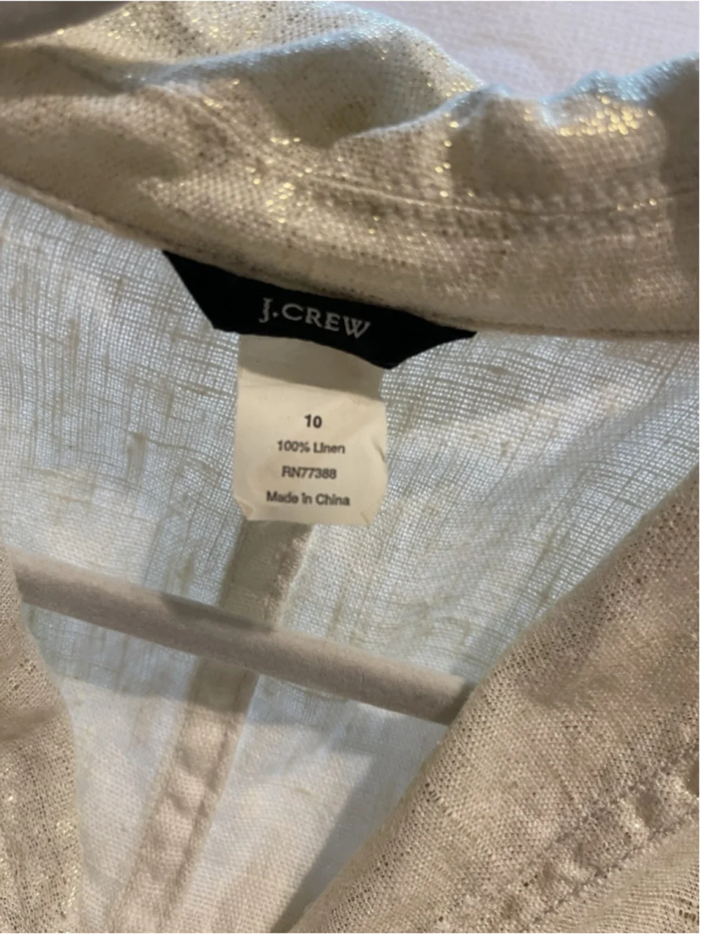 J. CREW 100% Linen Metallic Blazer Jacket Cream Gold Two Button Pockets 10